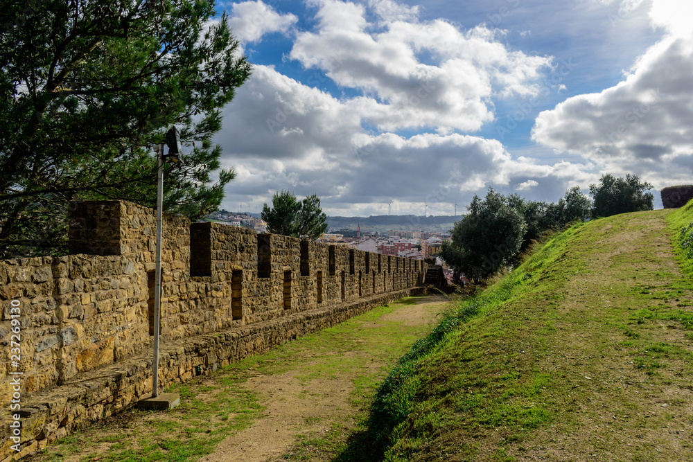 Perspective of wall in the Castle of Torres Vedras, Portugal