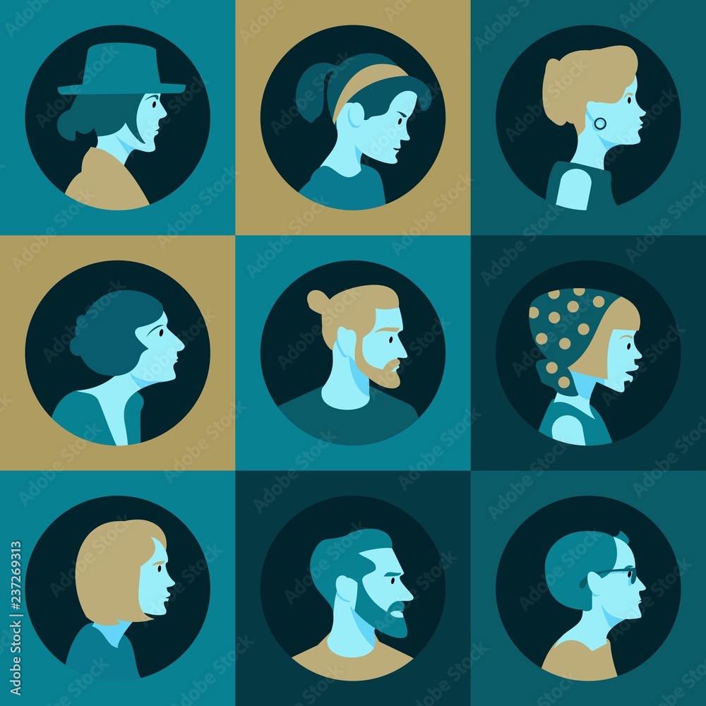 set of people faces in profile	