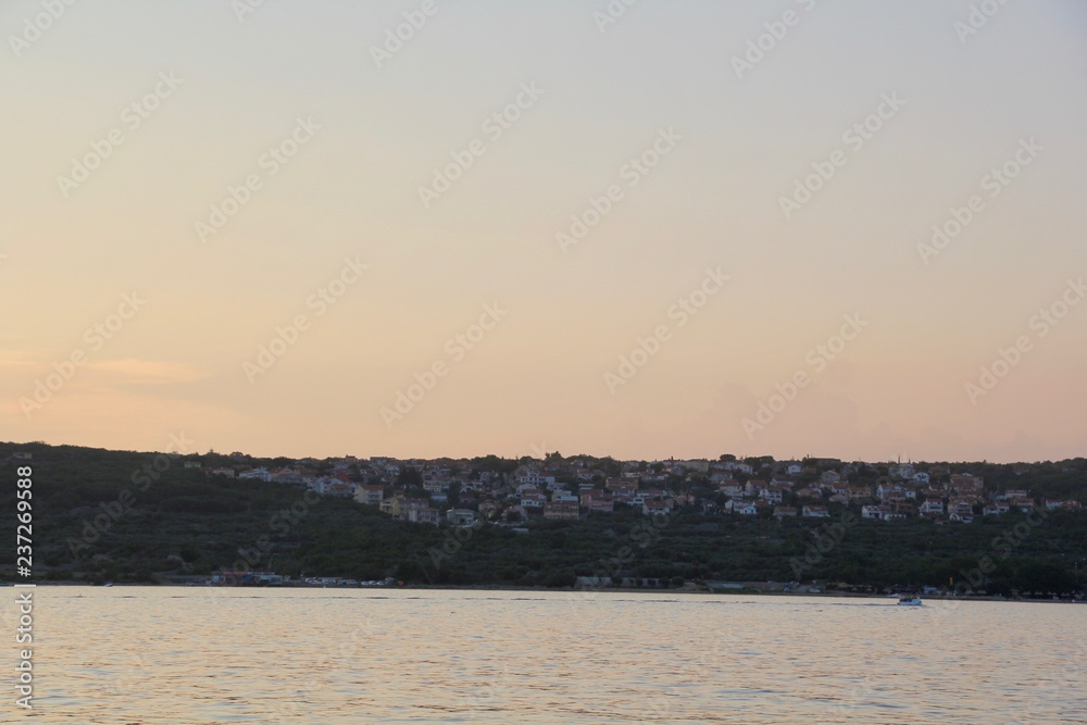 Sunset on the sea close to Punat on Krk island, Croatia