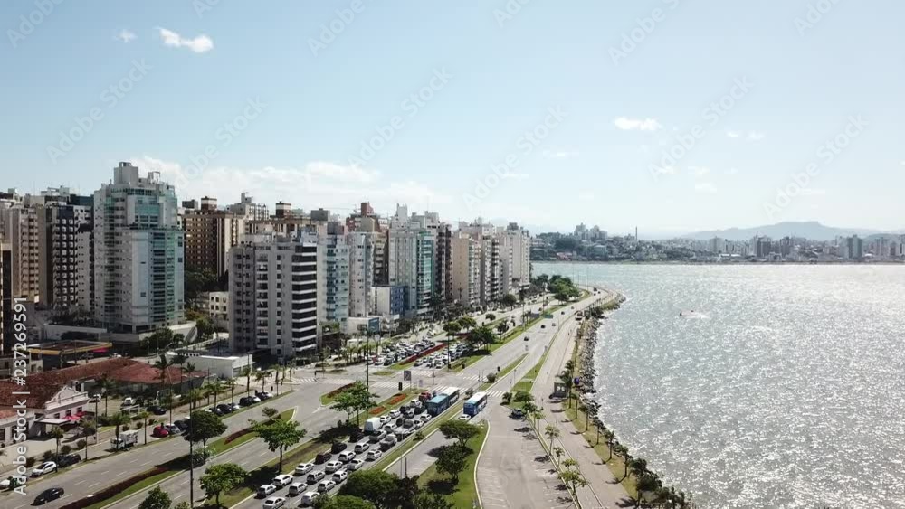 skyline of bay of Florianopolis in Brazil hercilio luz 