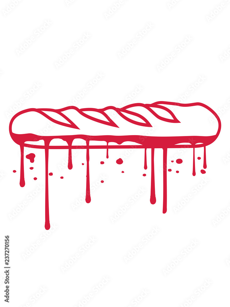 Fototapeta premium tropfen blut marmelade baguette brot brötchen französisch frankreich lecker hunger essen bäcker backen comic cartoon clipart