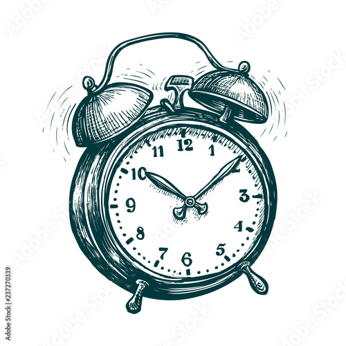 Alarm clock is ringing, wake-up call. Reminder, deadline concept. sketch vector illustration