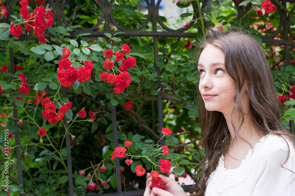 Brunette model in garden