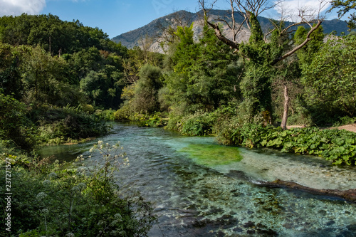 The river flowing out from the Blue Eye spring in Albania