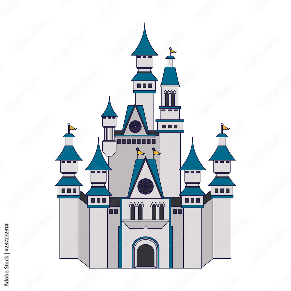 Medieval castle building blue lines Medieval castle building blue lines