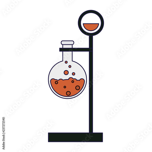 Chemistry flask with support stand blue lines