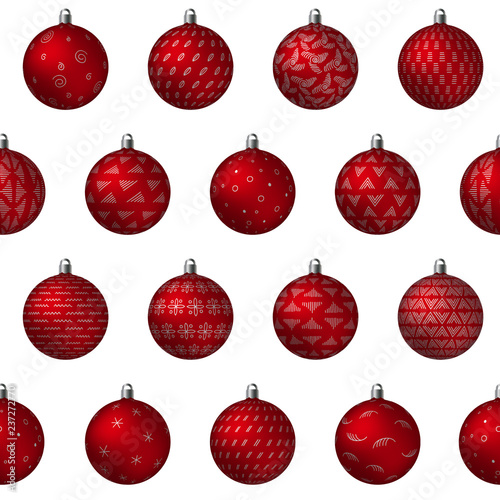 Christmas Holiday red decorated ornate Balls with golden metallic patterns seamless pattern.