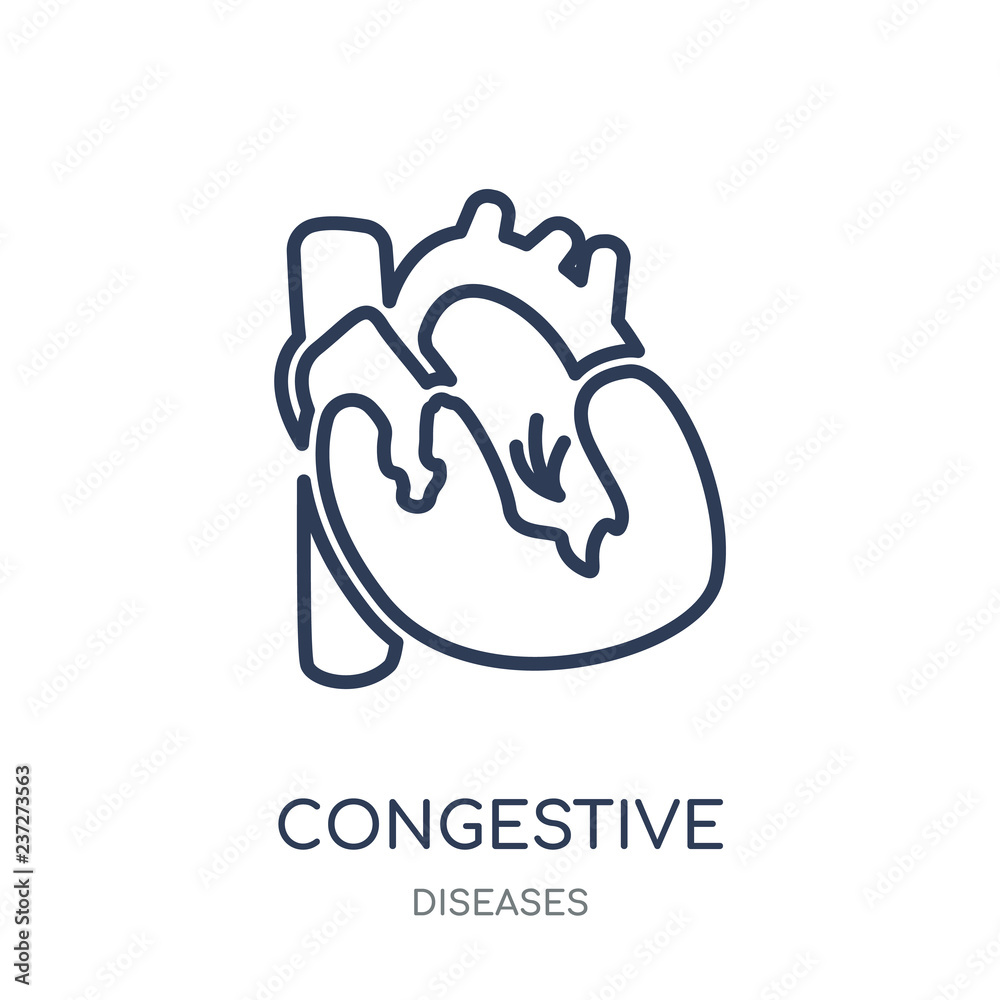 Congestive heart disease icon. Congestive heart disease linear symbol design from Diseases collection. Congestive heart disease icon. Congestive heart disease linear symbol design from Diseases collection.