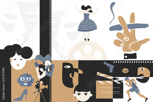 Vector artwork illustration for film or cinema festival. Movie festival poster, cinema theater ticket, flyer or filmography art template. Tv or Cinematography event or film movie studio production.