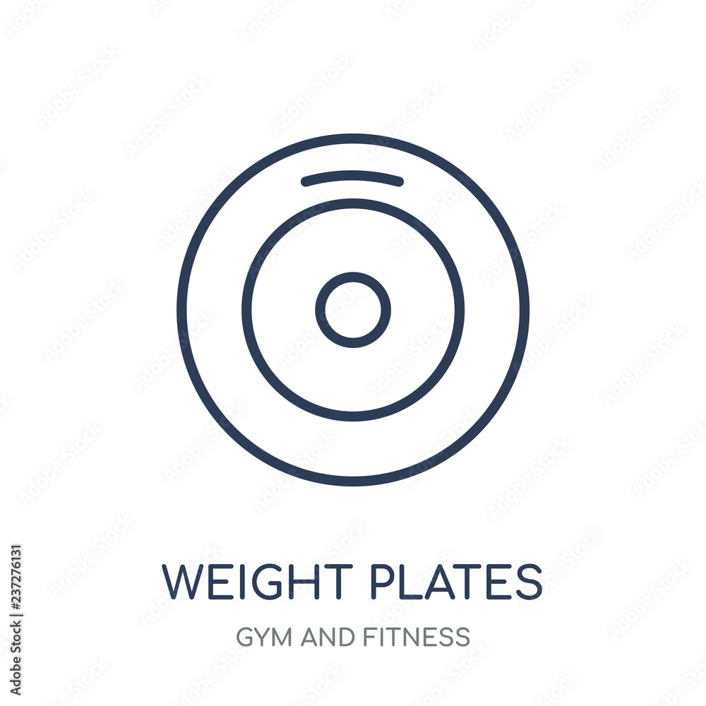 Weight plates icon. Weight plates linear symbol design from Gym and Fitness collection. Weight plates icon. Weight plates linear symbol design from Gym and Fitness collection.