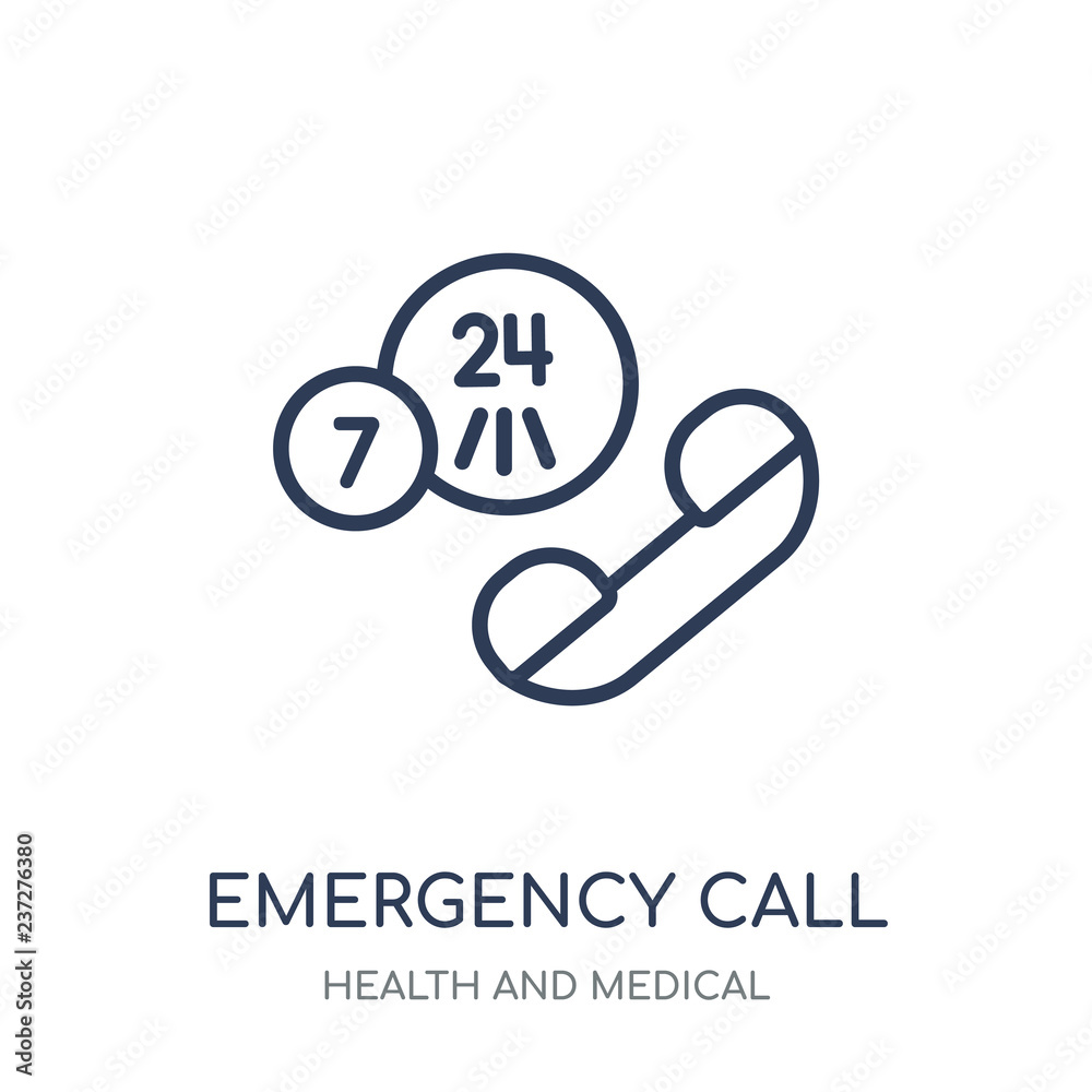Emergency Call icon. Emergency Call linear symbol design from Health and Medical collection. Emergency Call icon. Emergency Call linear symbol design from Health and Medical collection.
