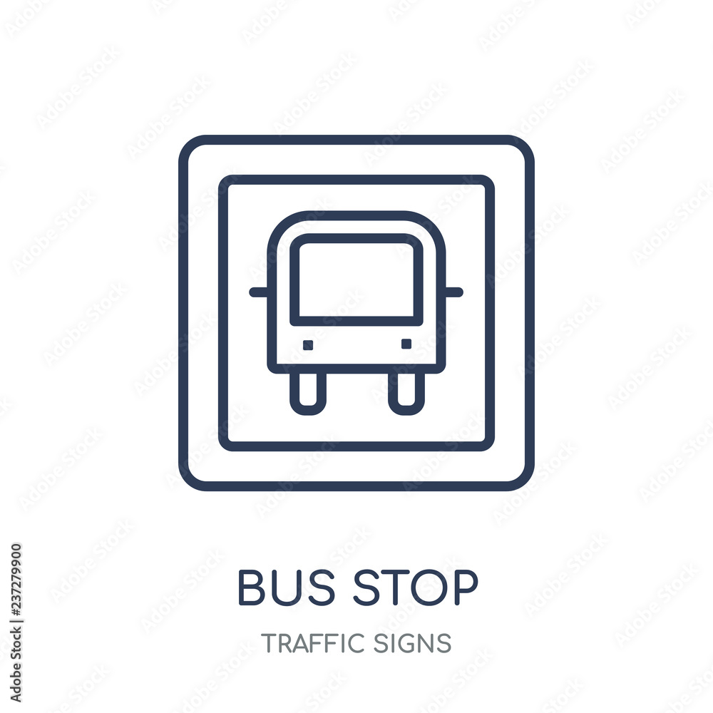 Bus stop sign icon. Bus stop sign linear symbol design from Traffic signs collection. Bus stop sign icon. Bus stop sign linear symbol design from Traffic signs collection.