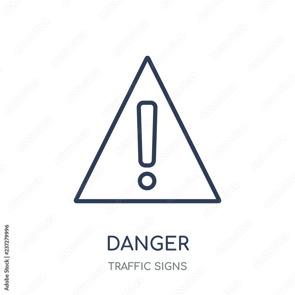 Danger sign icon. Danger sign linear symbol design from Traffic signs collection. Danger sign icon. Danger sign linear symbol design from Traffic signs collection.