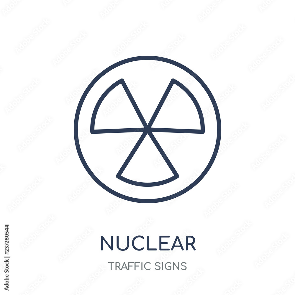 Nuclear sign icon. Nuclear sign linear symbol design from Traffic signs collection. Nuclear sign icon. Nuclear sign linear symbol design from Traffic signs collection.