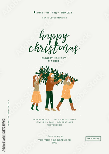 Christmas fair poster. Minimalist design template.  Art and craft market. Vector illustration