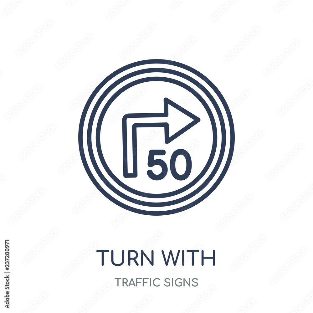 turn with advisory speed sign icon. turn with advisory speed sign linear symbol design from Traffic signs collection. turn with advisory speed sign icon. turn with advisory speed sign linear symbol design from Traffic signs collection.