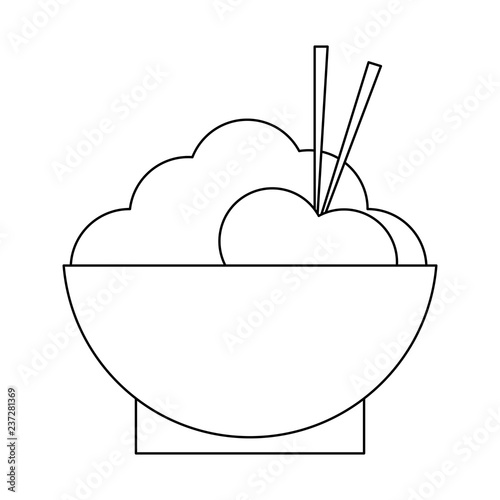rice biwl with chopsticks black and white