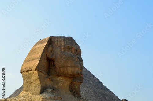 Giza Sphynx cat head in Egypt at sahara desert -one of the ancient world