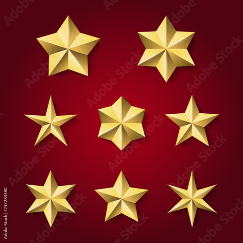vector set of realistic golden stars on red background