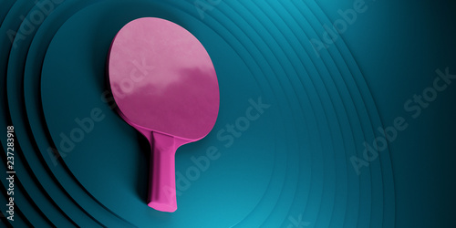 Table tennis or ping pong racket. tournament poster design on abstract color circles backgroung 3d illustration