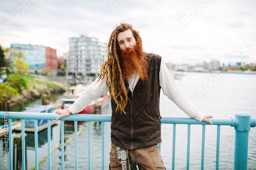 Travelling troubadour with dreadlocks