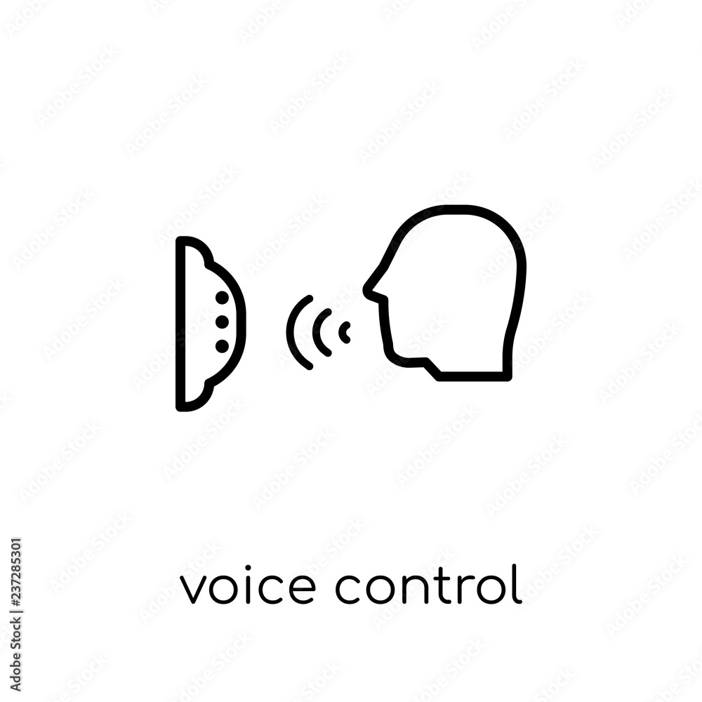 Voice control icon. Trendy modern flat linear vector Voice control icon on white background from thin line smart home collection Voice control icon. Trendy modern flat linear vector Voice control icon on white background from thin line smart home collection