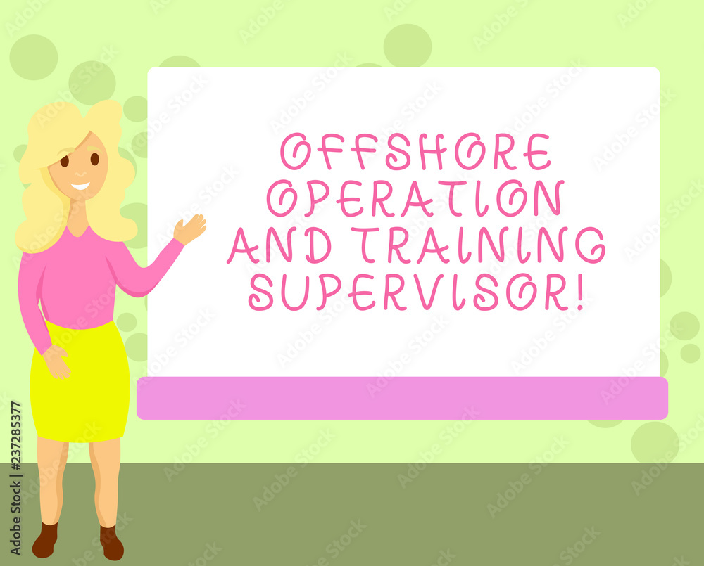 Conceptual hand writing showing Offshore Operation And Training Supervisor. Business photo showcasing Oil and gas industry engineering Female Hu analysis Presenting Rectangular Blank Whiteboard Conceptual hand writing showing Offshore Operation And Training Supervisor. Business photo showcasing Oil and gas industry engineering Female Hu analysis Presenting Rectangular Blank Whiteboard