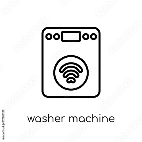 Washer machine icon. Trendy modern flat linear vector Washer machine icon on white background from thin line smart home collection