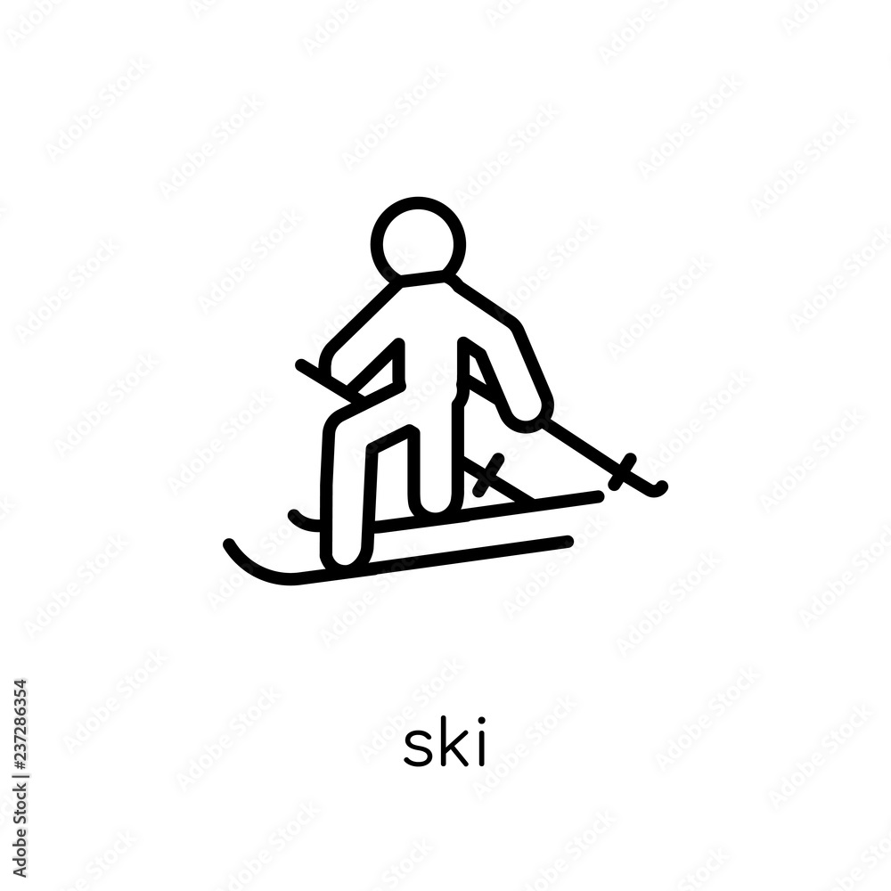 Ski icon. Trendy modern flat linear vector Ski icon on white background from thin line sport collection