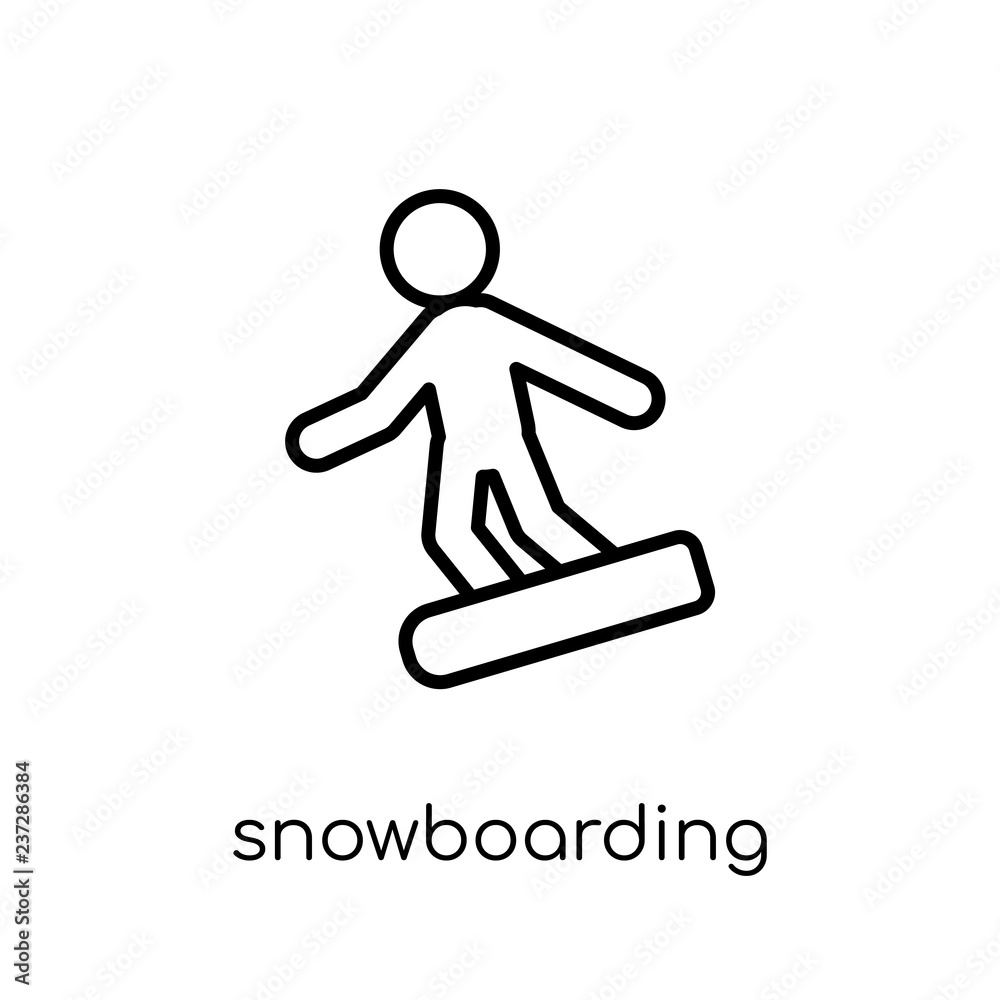 snowboarding icon. Trendy modern flat linear vector snowboarding icon on white background from thin line sport collection snowboarding icon. Trendy modern flat linear vector snowboarding icon on white background from thin line sport collection
