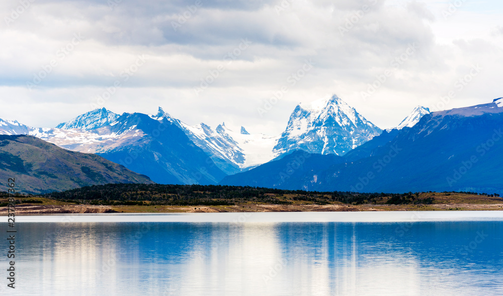 View of the mountain landscape, Perito Moreno Glacier, Patagonia, Argentina. Copy space for text.