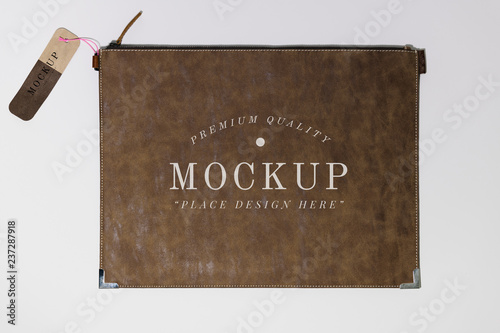 Flat brown leather purse mockup