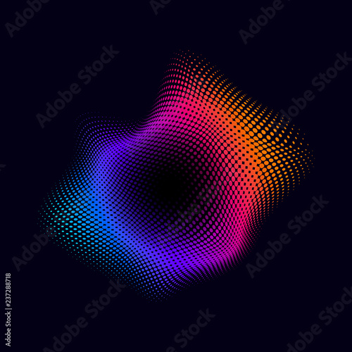 Vibrant halftone badge on black vector background