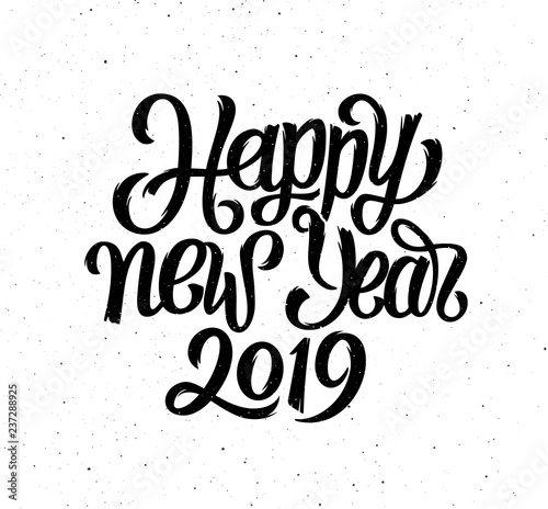Greeting card design vector template with chinese calligraphy for 2019 Happy New Year of the Pig. Hand drawn lettering on vintage grunge background