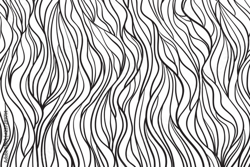 Wavy background. Hand drawn waves. Stripe abstract texture with many lines. Waved pattern. Black and white illustration for banners, flyers or posters