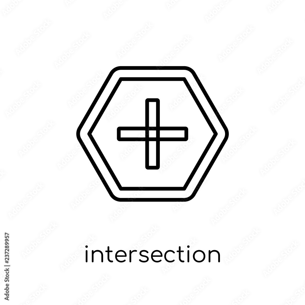 Obraz premium Intersection sign icon. Trendy modern flat linear vector Intersection sign icon on white background from thin line traffic sign collection