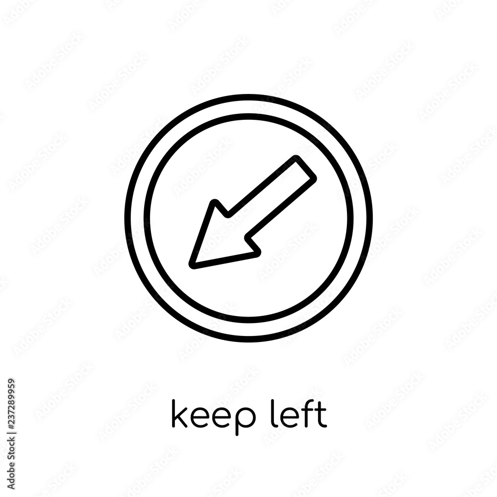 Keep left sign icon. Trendy modern flat linear vector Keep left sign icon on white background from thin line traffic sign collection Keep left sign icon. Trendy modern flat linear vector Keep left sign icon on white background from thin line traffic sign collection