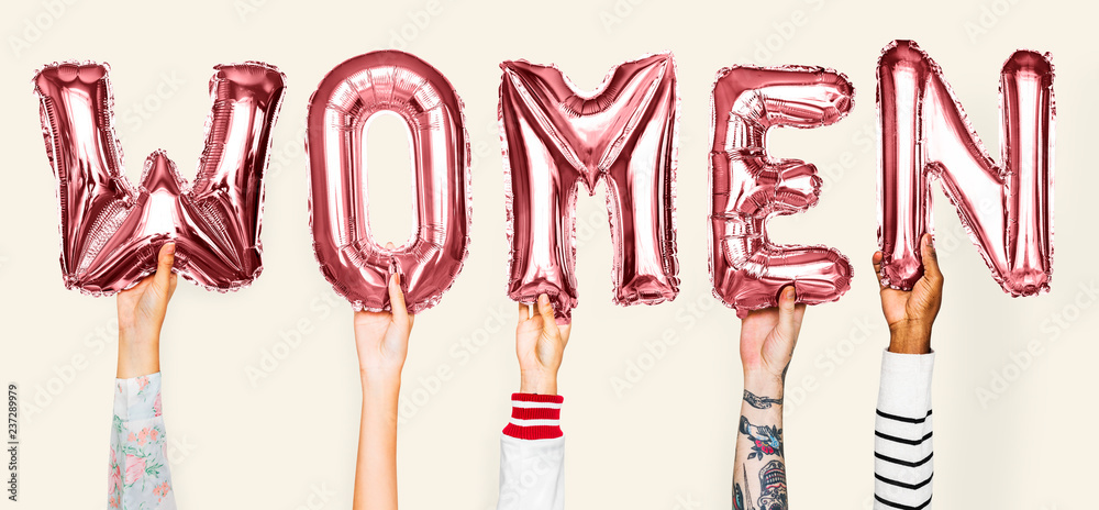 Hands showing women balloons word