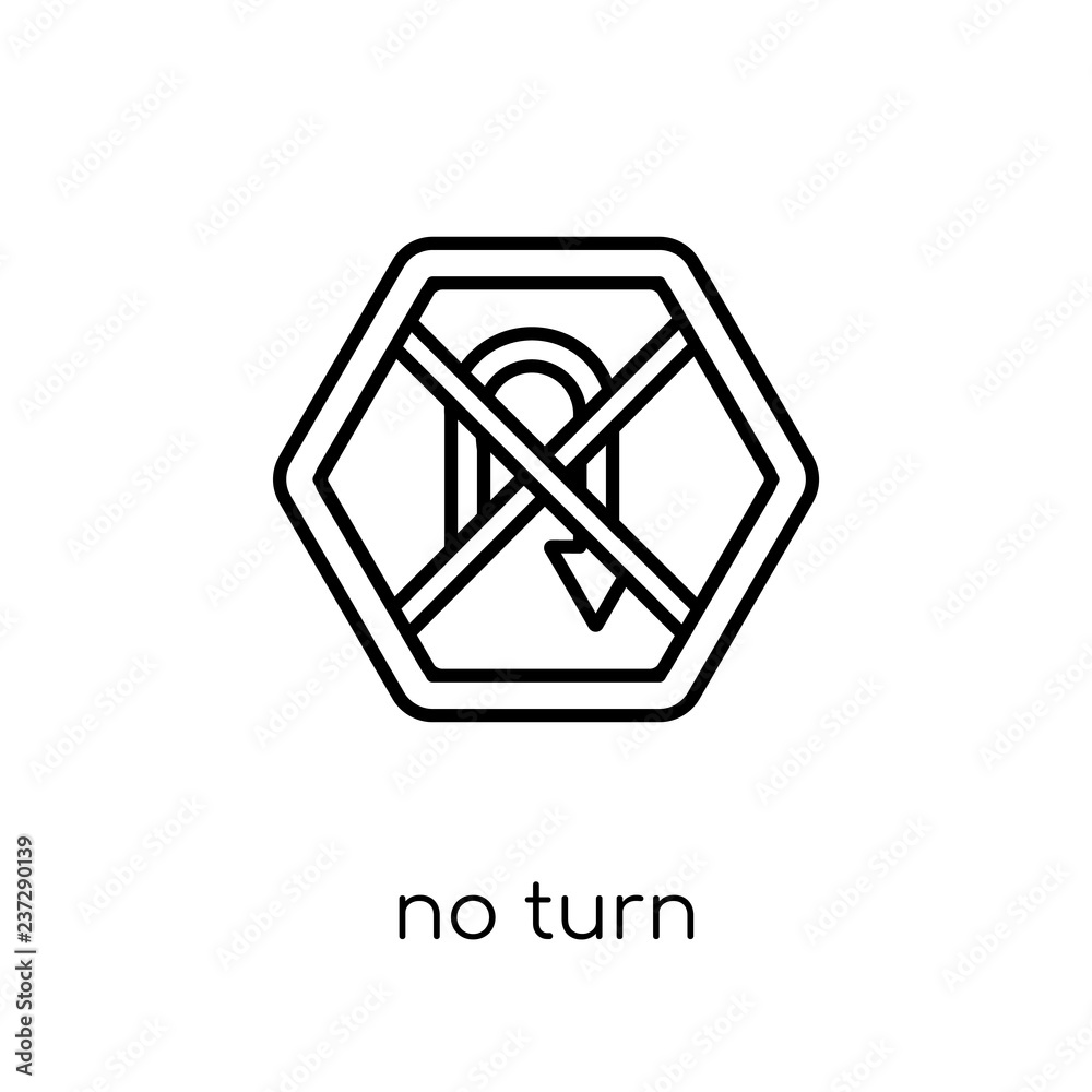 No turn sign icon. Trendy modern flat linear vector No turn sign icon on white background from thin line traffic sign collection No turn sign icon. Trendy modern flat linear vector No turn sign icon on white background from thin line traffic sign collection