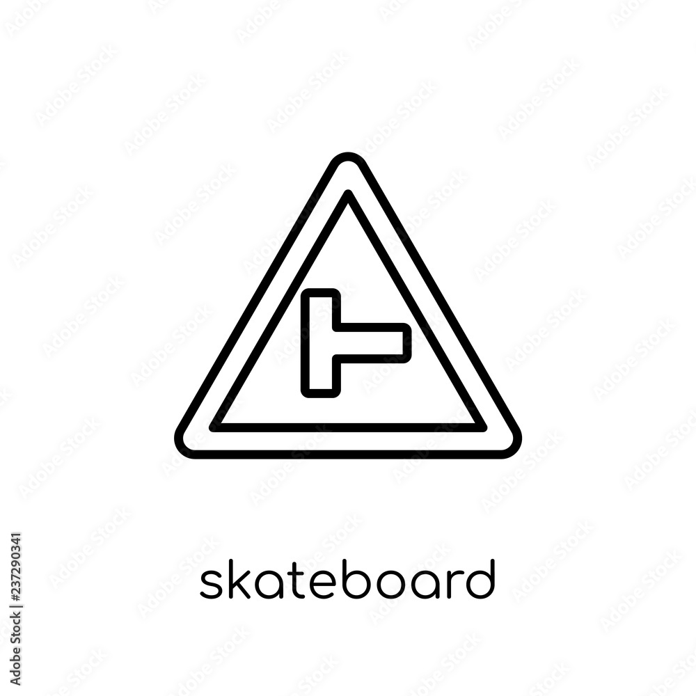 Skateboard sign icon. Trendy modern flat linear vector Skateboard sign icon on white background from thin line traffic sign collection Skateboard sign icon. Trendy modern flat linear vector Skateboard sign icon on white background from thin line traffic sign collection