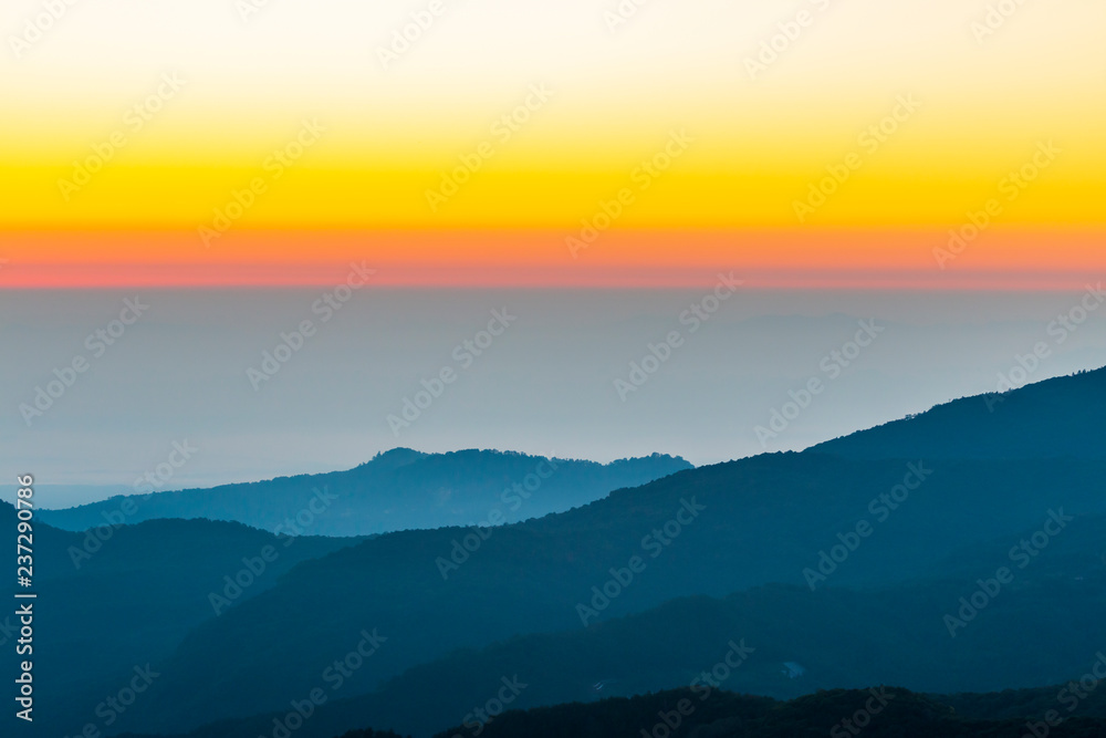 Sunset over mountains in thailand.