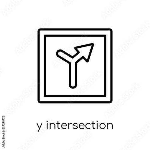 Y intersection sign icon. Trendy modern flat linear vector Y intersection sign icon on white background from thin line traffic sign collection