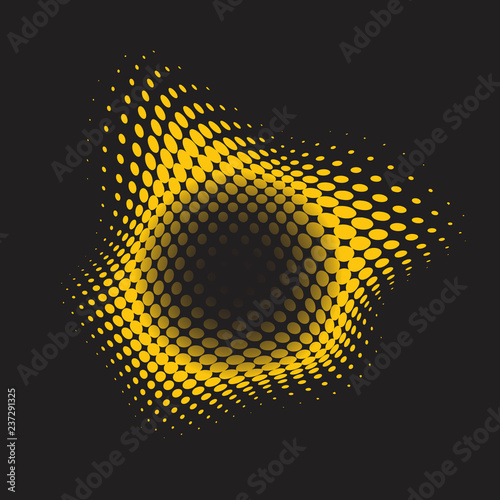 Yellow wavy halftone badge on black background vector