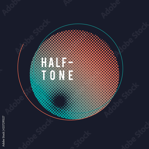 Green and orange halftone badge vector