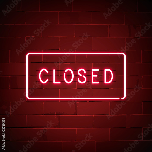 Red closed neon sign vector