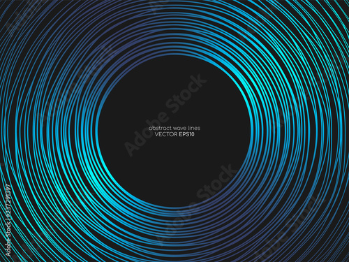 Vector circle lines pattern frame in green blue colors isolated on black background with empty space for your text. Technology, music concept.