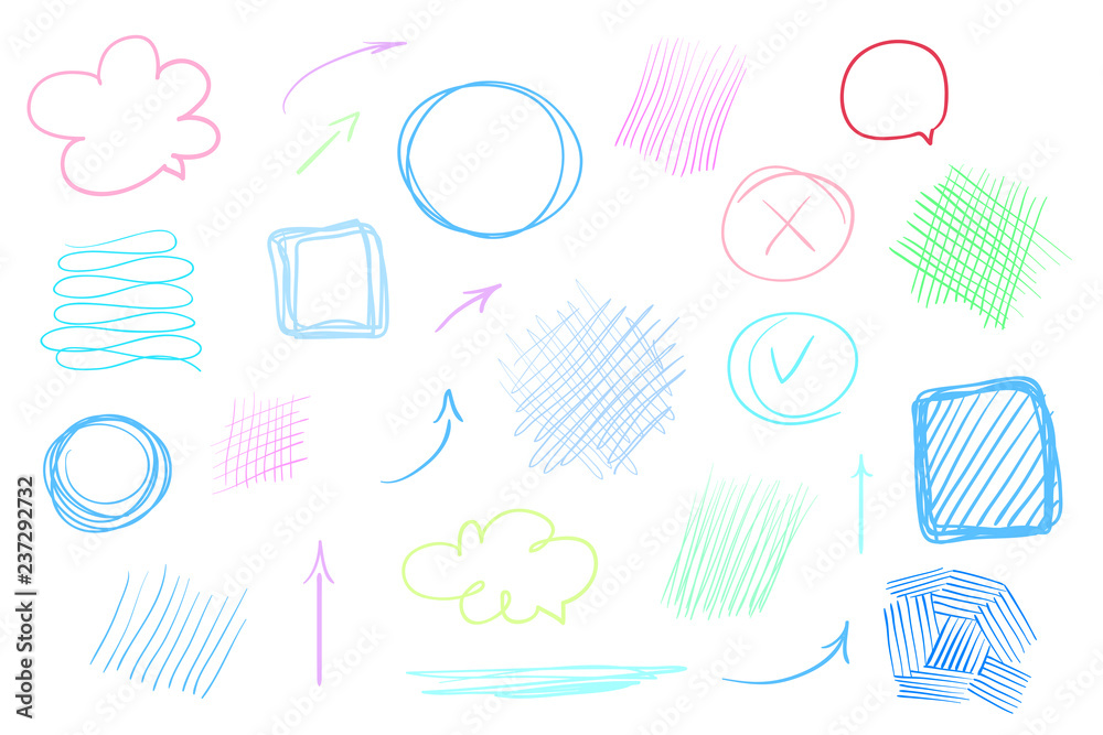 Hand drawn lines on isolated white background. Chaotic textures with hatching. Wavy tangled backdrops. Colorful illustration. Elements for posters and flyers Hand drawn lines on isolated white background. Chaotic textures with hatching. Wavy tangled backdrops. Colorful illustration. Elements for posters and flyers