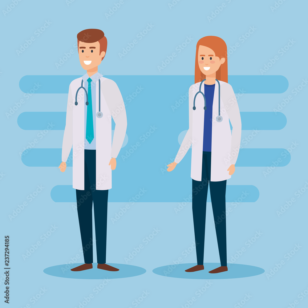 doctors couple with stethoscopes characters doctors couple with stethoscopes characters