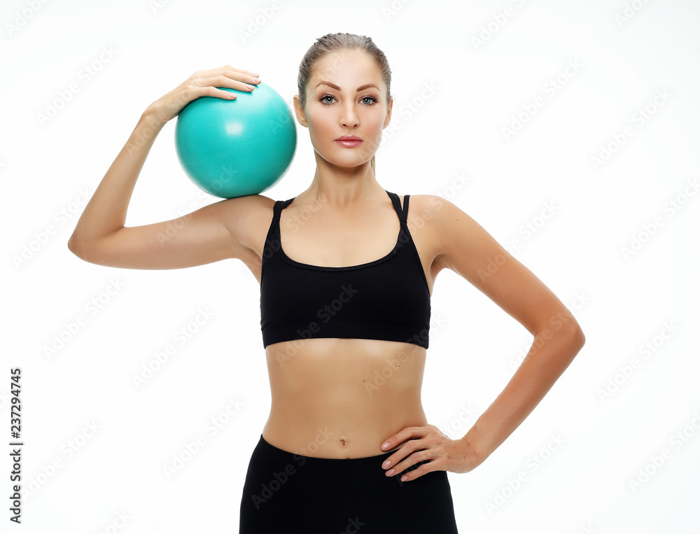 Athletic woman doing exercise with medicine ball. Athletic woman doing exercise with medicine ball.