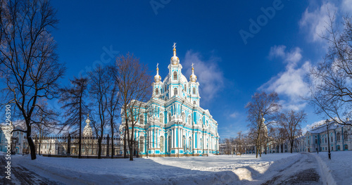 Saint Petersburg. Russia. Poster of Russian cities. Smolny Cathedral. New Year in St. Petersburg. Russia in the winter. New Year. Christmas. Winter in St. Petersburg. photo